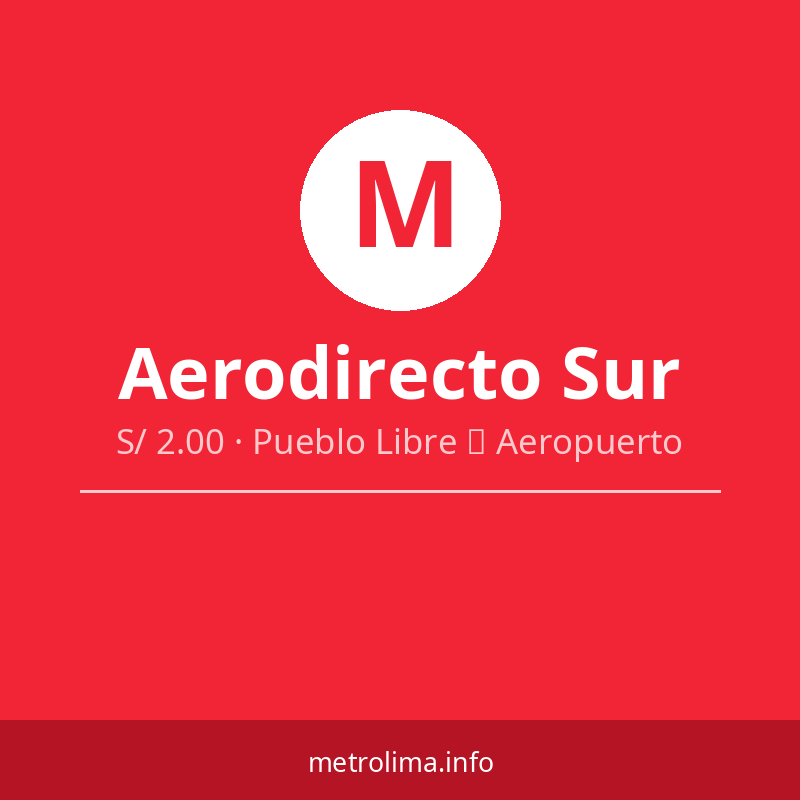 Aerodirecto Sur – Aerodirecto Lima – S/ 2.00 · Pueblo Libre → Aeropuerto Aerodirecto Sur – Aerodirecto Lima – S/ 2.00 · Pueblo Libre → Aeropuerto